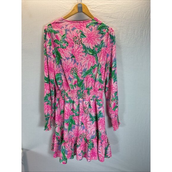 Lilly Pulitzer Cristiana Stretch Mini Dress Long Slv Floral Pink blossom size 8 - Picture 3 of 14